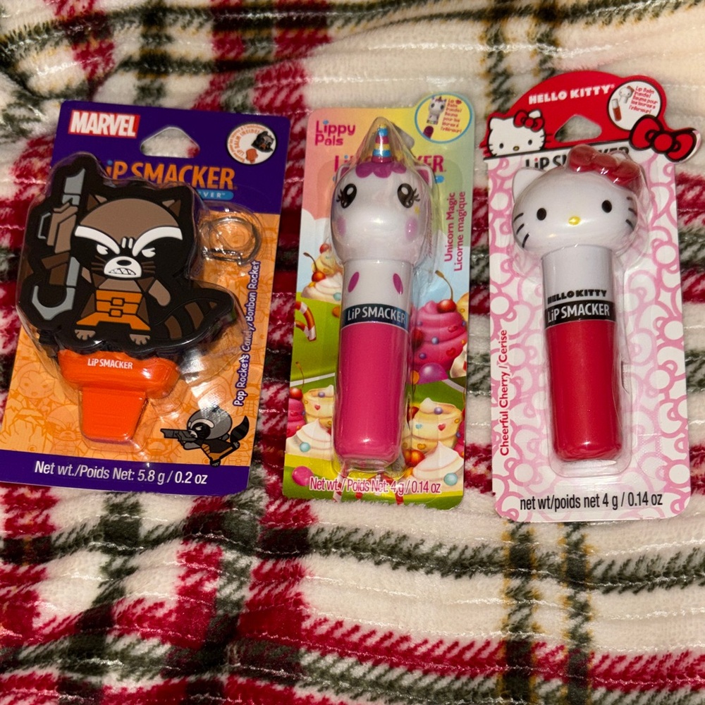 New In Package Lip Smacker Lip Balm Set - Marvel, Unicorn, Hello Kitty